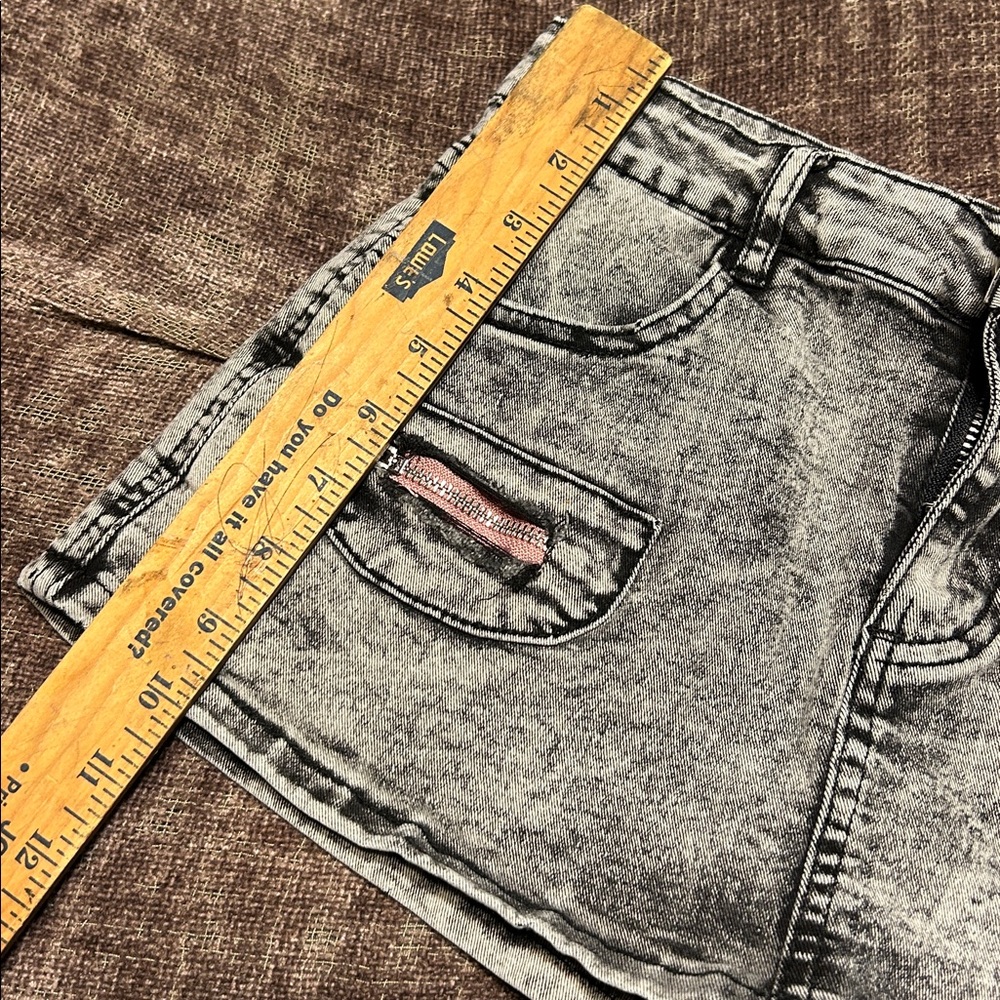 Women's Gray Denim Shorts with Pink Accents - Picture 5 of 7
